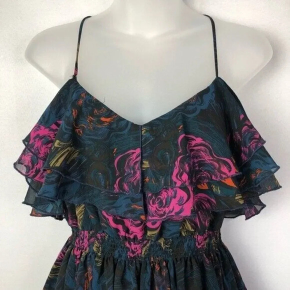 H&M Y2K Navy Blue Floral Cross Back Tunic Tank Top 6 - Picture 4 of 9